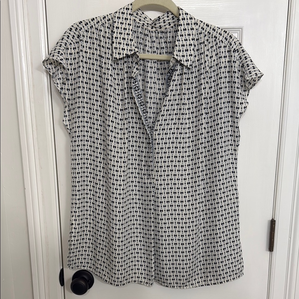 Black and White Cap Sleeve Button Down Shirt